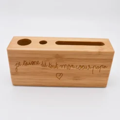Outlet HappyBulle Organiseur de bureau personnalisé 14,6x6,5 cm bois gravé
