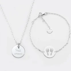 Sale HappyBulle Parure enfant personnalisé pendentif et bracelet chaîne médailles gravées argent 15 mm Argent rhodié 925