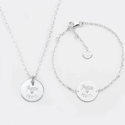Sale HappyBulle Parure enfant personnalisé pendentif et bracelet chaîne médailles gravées argent 15 mm Argent rhodié 925