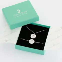 Sale HappyBulle Parure enfant personnalisé pendentif et bracelet chaîne médailles gravées argent 15 mm Argent rhodié 925