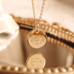 Best HappyBulle Pendentif Baptême enfant personnalisé médaille gravée plaqué or 15 mm Plaqué or 18k