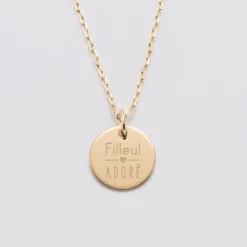 Best HappyBulle Pendentif Baptême enfant personnalisé médaille gravée plaqué or 15 mm Plaqué or 18k