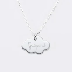 Discount HappyBulle Pendentif baptême enfant personnalisé médaille gravée argent nuage 20x14 mm Argent rhodié 925