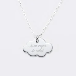 Discount HappyBulle Pendentif baptême enfant personnalisé médaille gravée argent nuage 20x14 mm Argent rhodié 925