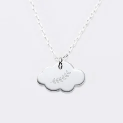 Discount HappyBulle Pendentif baptême enfant personnalisé médaille gravée argent nuage 20x14 mm Argent rhodié 925