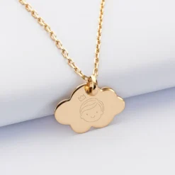 Hot HappyBulle Pendentif baptême enfant personnalisé médaille gravée plaqué or nuage 20x14 mm Plaqué or 18k