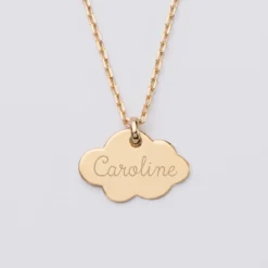 Hot HappyBulle Pendentif baptême enfant personnalisé médaille gravée plaqué or nuage 20x14 mm Plaqué or 18k