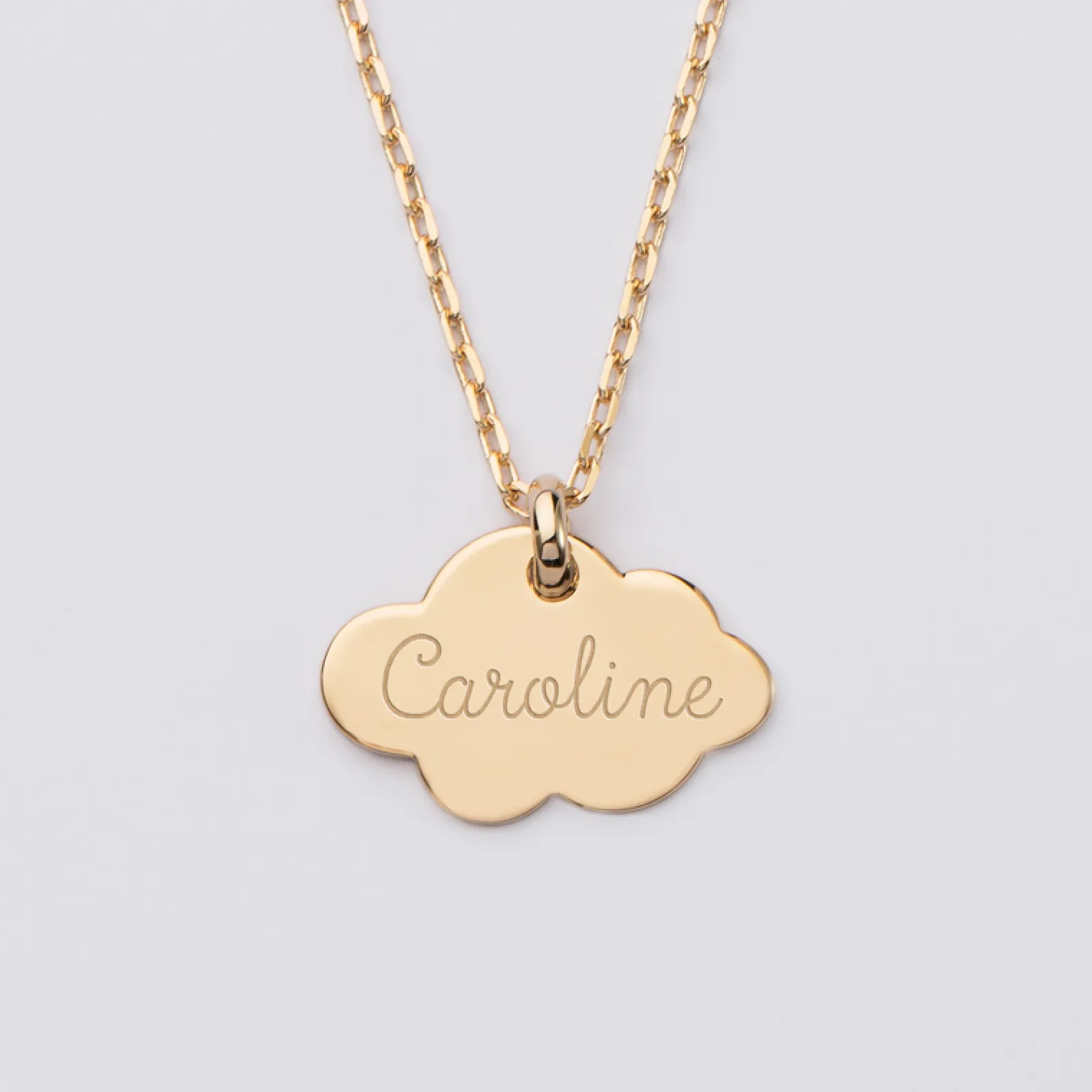 Hot HappyBulle Pendentif baptême enfant personnalisé médaille gravée plaqué or nuage 20x14 mm Plaqué or 18k