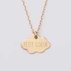 Hot HappyBulle Pendentif baptême enfant personnalisé médaille gravée plaqué or nuage 20x14 mm Plaqué or 18k
