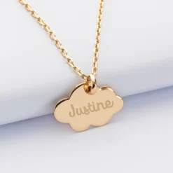 Hot HappyBulle Pendentif baptême enfant personnalisé médaille gravée plaqué or nuage 20x14 mm Plaqué or 18k