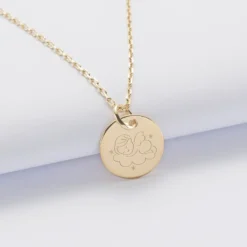 Clearance HappyBulle Pendentif Baptême enfant personnalisé médaille gravée plaqué or 15 mm - Nos petits imparfaits