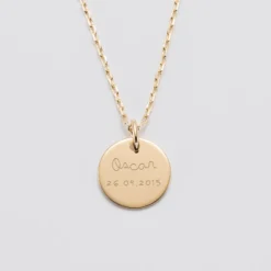 Clearance HappyBulle Pendentif Baptême enfant personnalisé médaille gravée plaqué or 15 mm - Nos petits imparfaits