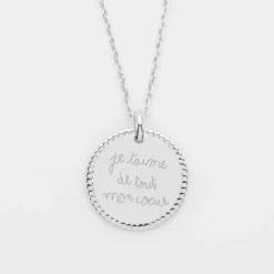 Online HappyBulle Pendentif bohème personnalisé médaille gravée argent 19 mm - Nos petits imparfaits