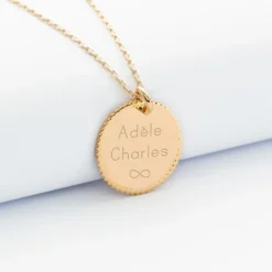 Clearance HappyBulle Pendentif bohème personnalisé médaille gravée plaqué or 19 mm Plaqué or 18k