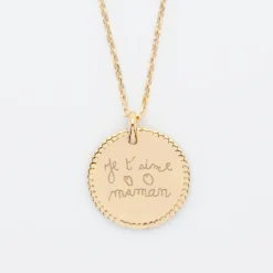 Clearance HappyBulle Pendentif bohème personnalisé médaille gravée plaqué or 19 mm Plaqué or 18k
