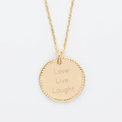 Clearance HappyBulle Pendentif bohème personnalisé médaille gravée plaqué or 19 mm Plaqué or 18k