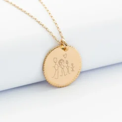 Clearance HappyBulle Pendentif bohème personnalisé médaille gravée plaqué or 19 mm Plaqué or 18k