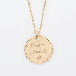 Clearance HappyBulle Pendentif bohème personnalisé médaille gravée plaqué or 19 mm Plaqué or 18k