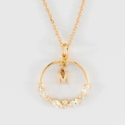 Best HappyBulle Pendentif cercle scintillant blanc personnalisé médaille plaqué or lettre initiale 5 mm Plaqué or 18k