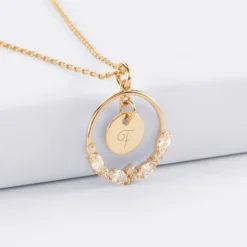 Outlet HappyBulle Pendentif cercle scintillant blanc personnalisé médaille gravée plaqué or 10 mm Plaqué or 18k