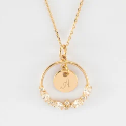 Outlet HappyBulle Pendentif cercle scintillant blanc personnalisé médaille gravée plaqué or 10 mm Plaqué or 18k