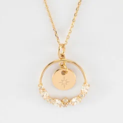 Outlet HappyBulle Pendentif cercle scintillant blanc personnalisé médaille gravée plaqué or 10 mm Plaqué or 18k