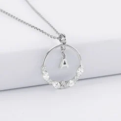 Best HappyBulle Pendentif cercle scintillant blanc personnalisé médaille argent lettre initiale 5 mm Argent rhodié 925