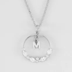 Best HappyBulle Pendentif cercle scintillant blanc personnalisé médaille argent lettre initiale 5 mm Argent rhodié 925