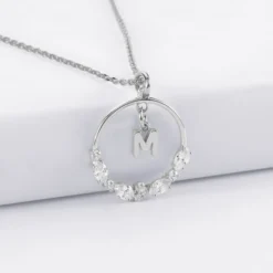 Best HappyBulle Pendentif cercle scintillant blanc personnalisé médaille argent lettre initiale 5 mm Argent rhodié 925