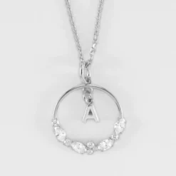 Best HappyBulle Pendentif cercle scintillant blanc personnalisé médaille argent lettre initiale 5 mm Argent rhodié 925