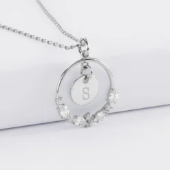 Clearance HappyBulle Pendentif cercle scintillant blanc personnalisé médaille gravée argent 10 mm Argent rhodié 925