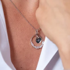 Clearance HappyBulle Pendentif cercle scintillant blanc personnalisé médaille gravée argent 10 mm Argent rhodié 925