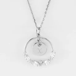Clearance HappyBulle Pendentif cercle scintillant blanc personnalisé médaille gravée argent 10 mm Argent rhodié 925