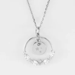 Clearance HappyBulle Pendentif cercle scintillant blanc personnalisé médaille gravée argent 10 mm Argent rhodié 925
