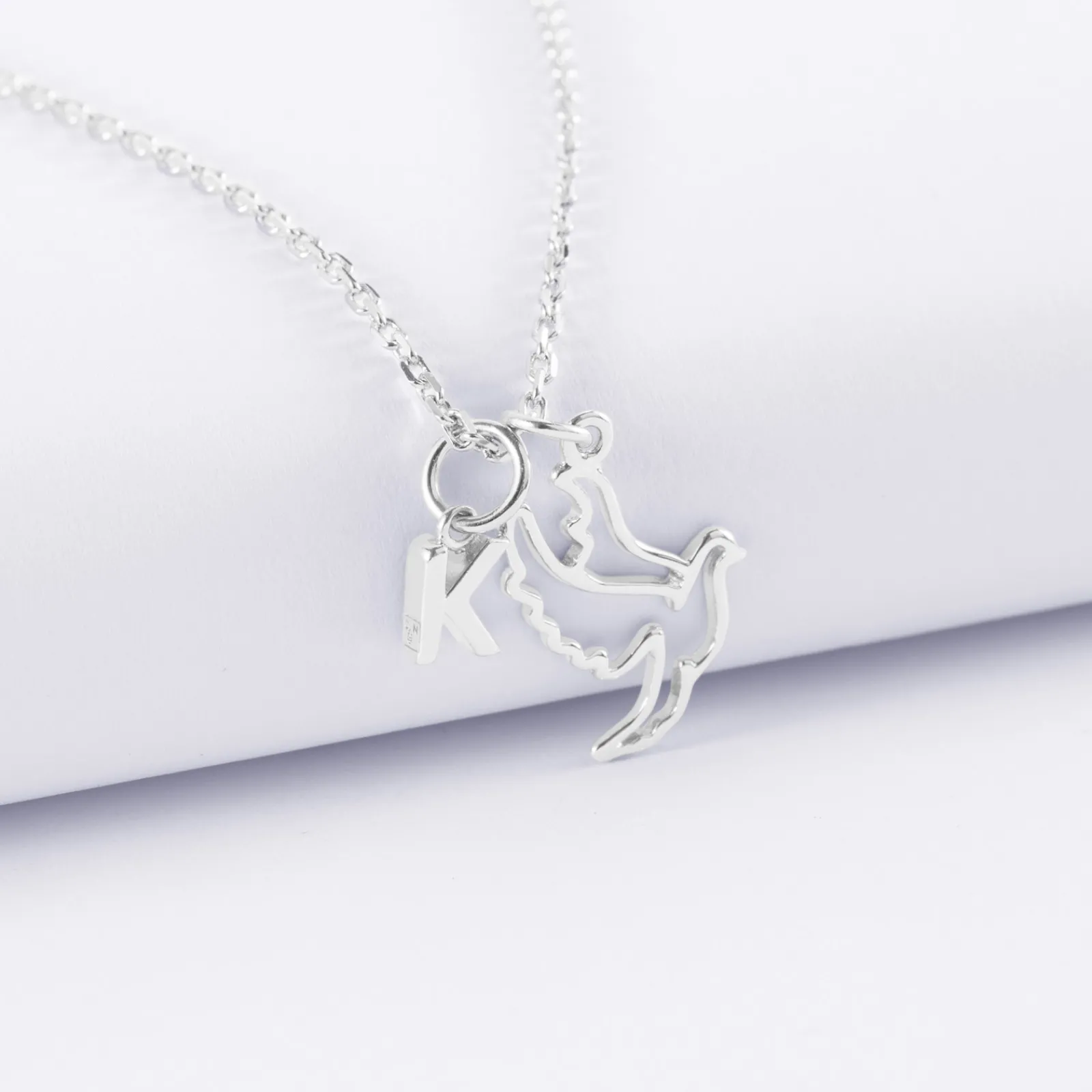 Hot HappyBulle Pendentif colombe argent 18 mm et breloque lettre initiale 5 mm Argent rhodié 925