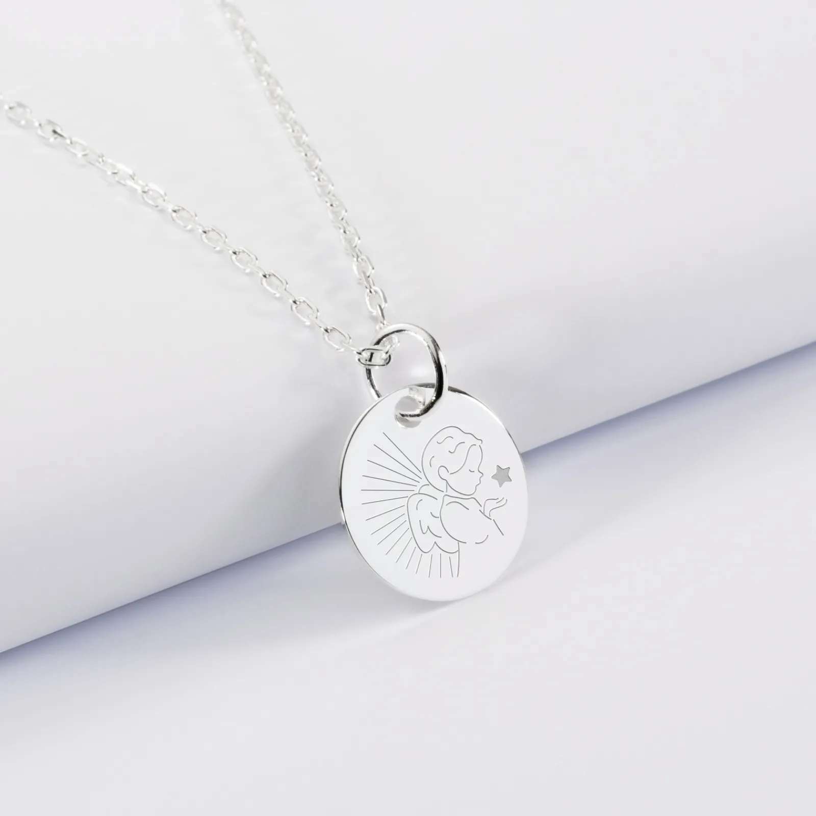 Clearance HappyBulle Pendentif Cérémonie enfant personnalisé médaille gravée argent 15 mm Argent rhodié 925