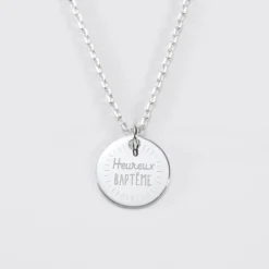 Clearance HappyBulle Pendentif Cérémonie enfant personnalisé médaille gravée argent 15 mm Argent rhodié 925