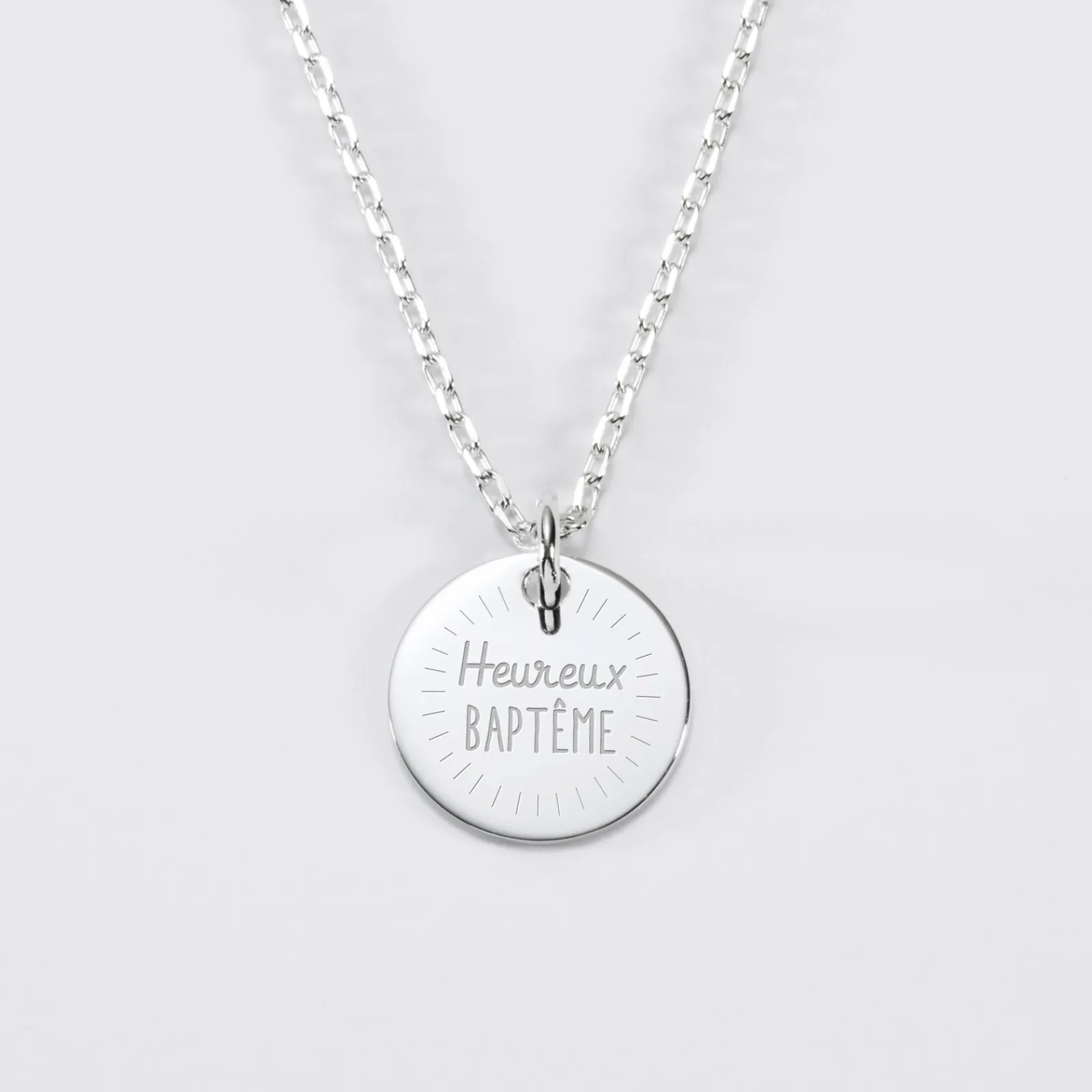 Clearance HappyBulle Pendentif Cérémonie enfant personnalisé médaille gravée argent 15 mm Argent rhodié 925
