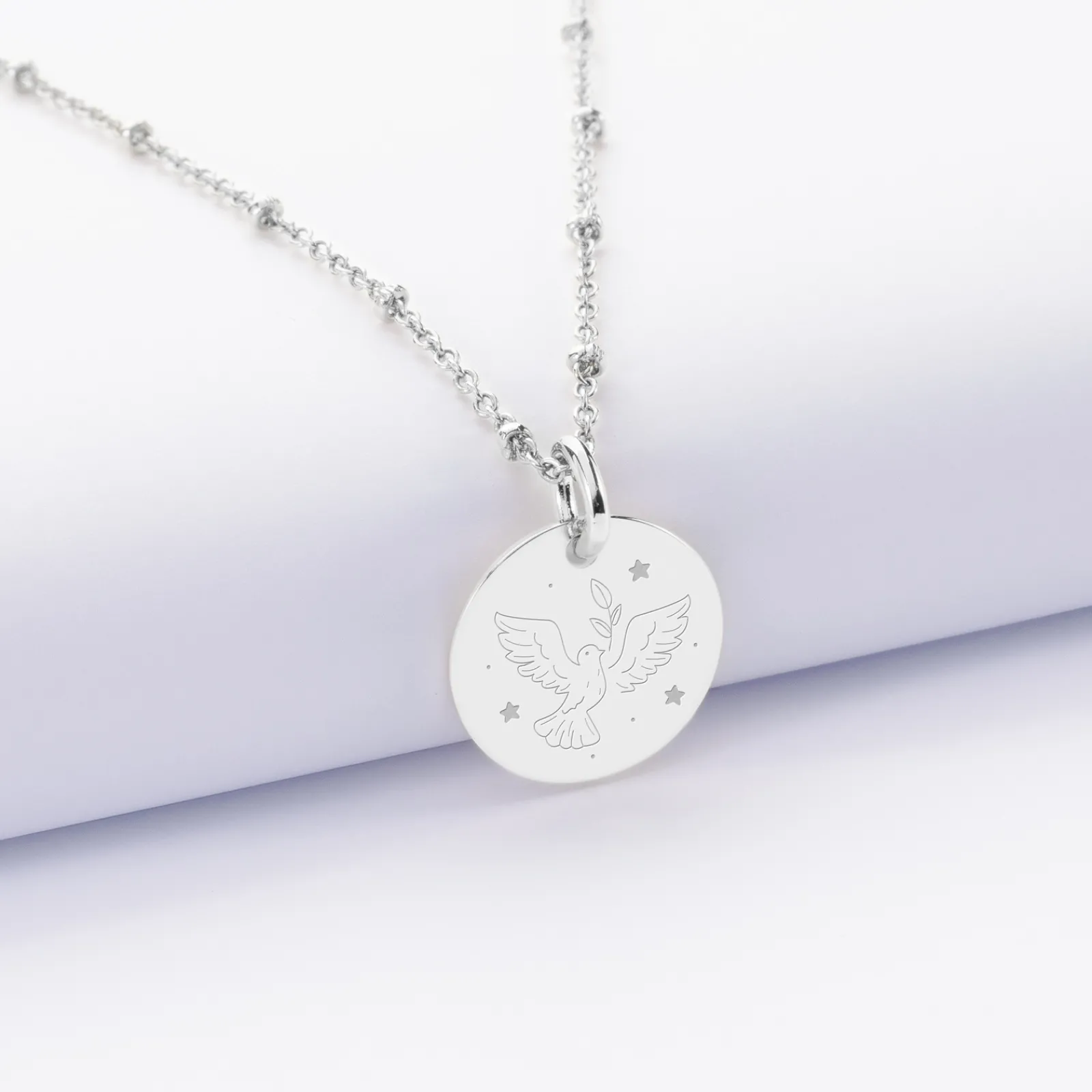 Clearance HappyBulle Pendentif Cérémonie enfant personnalisé médaille gravée argent 15 mm Argent rhodié 925