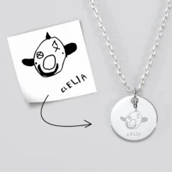 New HappyBulle Pendentif enfant calligraphie personnalisé médaille gravée argent 15 mm