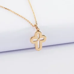 Online HappyBulle Pendentif enfant croix nacre plaqué or 16 mm