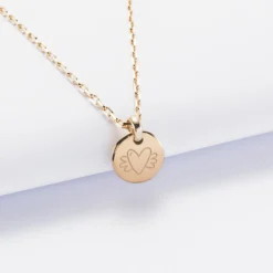 New HappyBulle Pendentif enfant initiale personnalisé médaille gravée plaqué or 10 mm Plaqué or 18k