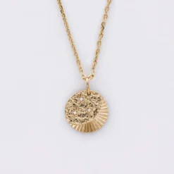 HappyBulle Pendentif enfant médaille Lune trio zircons plaqué or 14 mm Plaqué or 18k