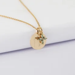 Hot HappyBulle Pendentif enfant personnalisé médaille gravée plaqué or 15 mm et breloque fleur pétales zircons 10 mm