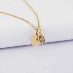 Sale HappyBulle Pendentif enfant personnalisé médaille gravée plaqué or 10 mm et breloque rectangle zircon plaqué or 9 mm