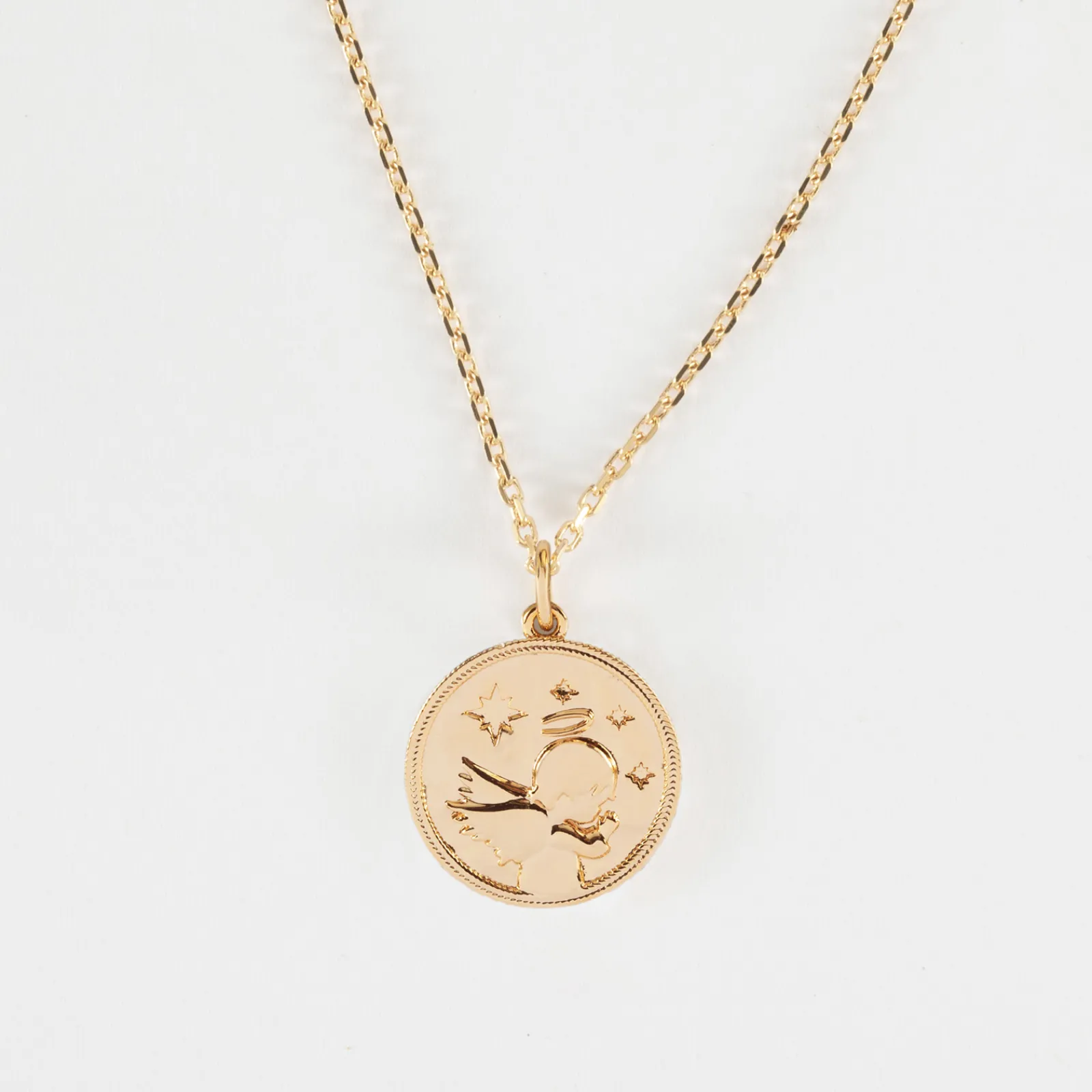 Sale HappyBulle Pendentif enfant personnalisé médaille gravée plaqué or ange texturée 14 mm Plaqué or 18k