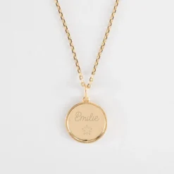 Sale HappyBulle Pendentif enfant personnalisé médaille gravée plaqué or ange texturée 14 mm Plaqué or 18k