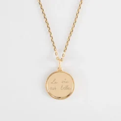 Sale HappyBulle Pendentif enfant personnalisé médaille gravée plaqué or ange texturée 14 mm Plaqué or 18k