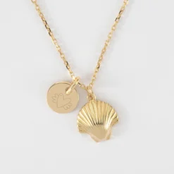 Online HappyBulle Pendentif enfant personnalisé médaille gravée plaqué or 10 mm et breloque coquillage coque 13 mm