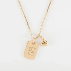 Clearance HappyBulle Pendentif enfant personnalisé médaille gravée plaqué or rectangle 17x11 mm et breloque petit coeur bombé 7 mm - x Atelier Wagram Plaqué or 18k